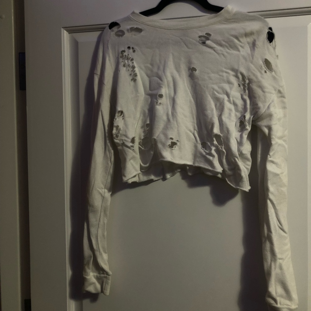 White distressed crop top